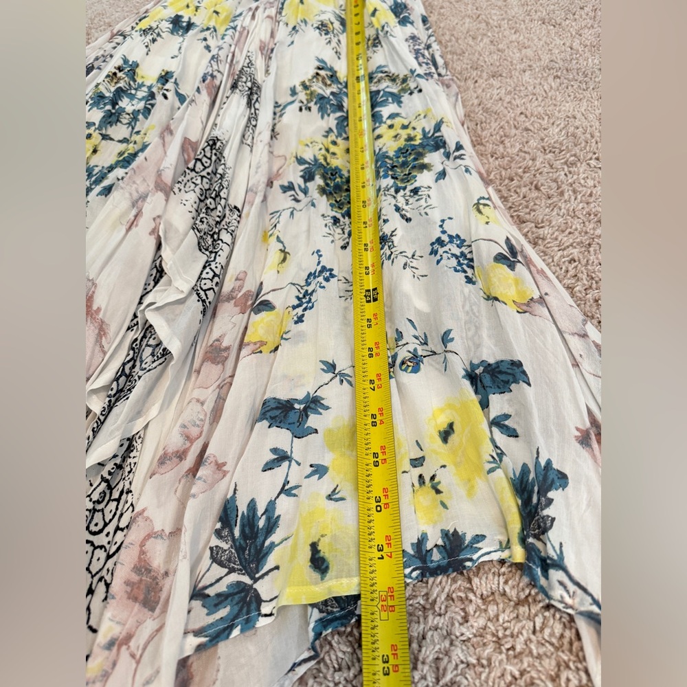 Free People Asymmetrical boho maxi Floral Skirt - White, Yellow, Blue Size S - Picture 11 of 11